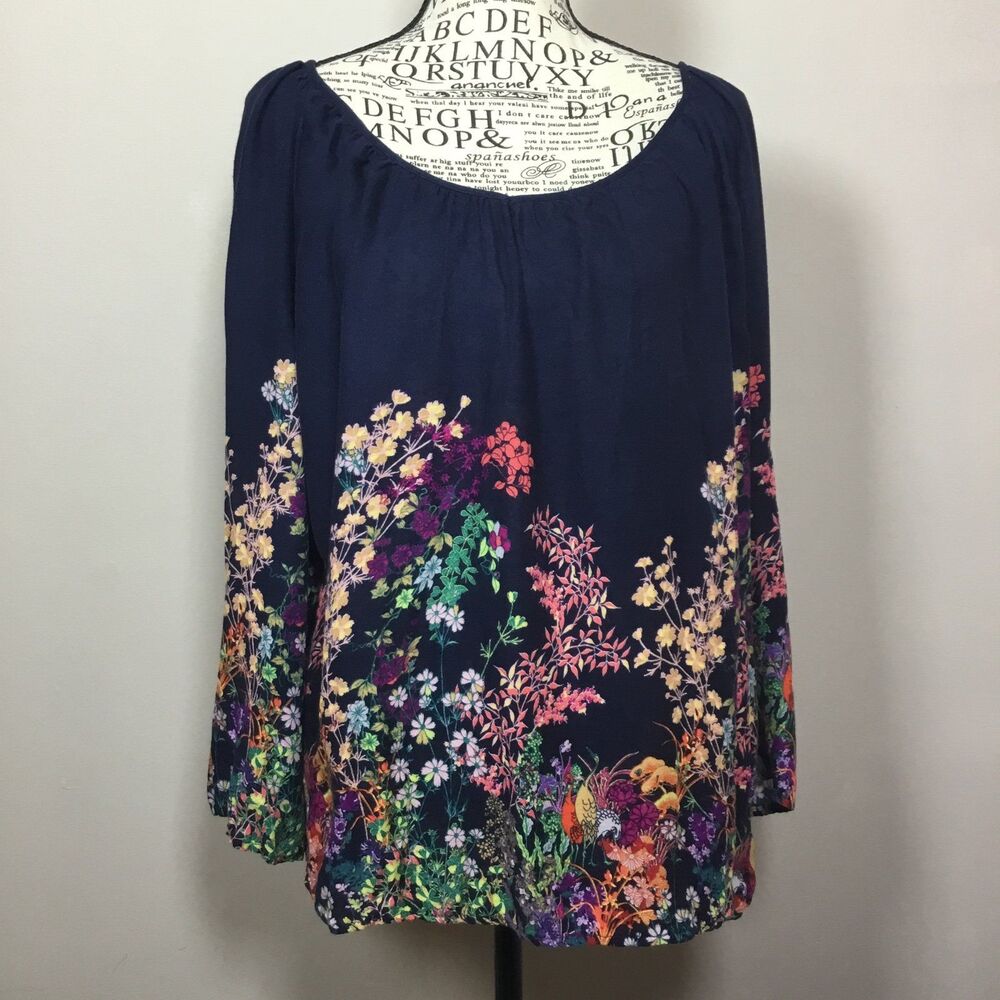 Navy floaty top with multicolor floral pattern western coastal Cowgirl hippie M